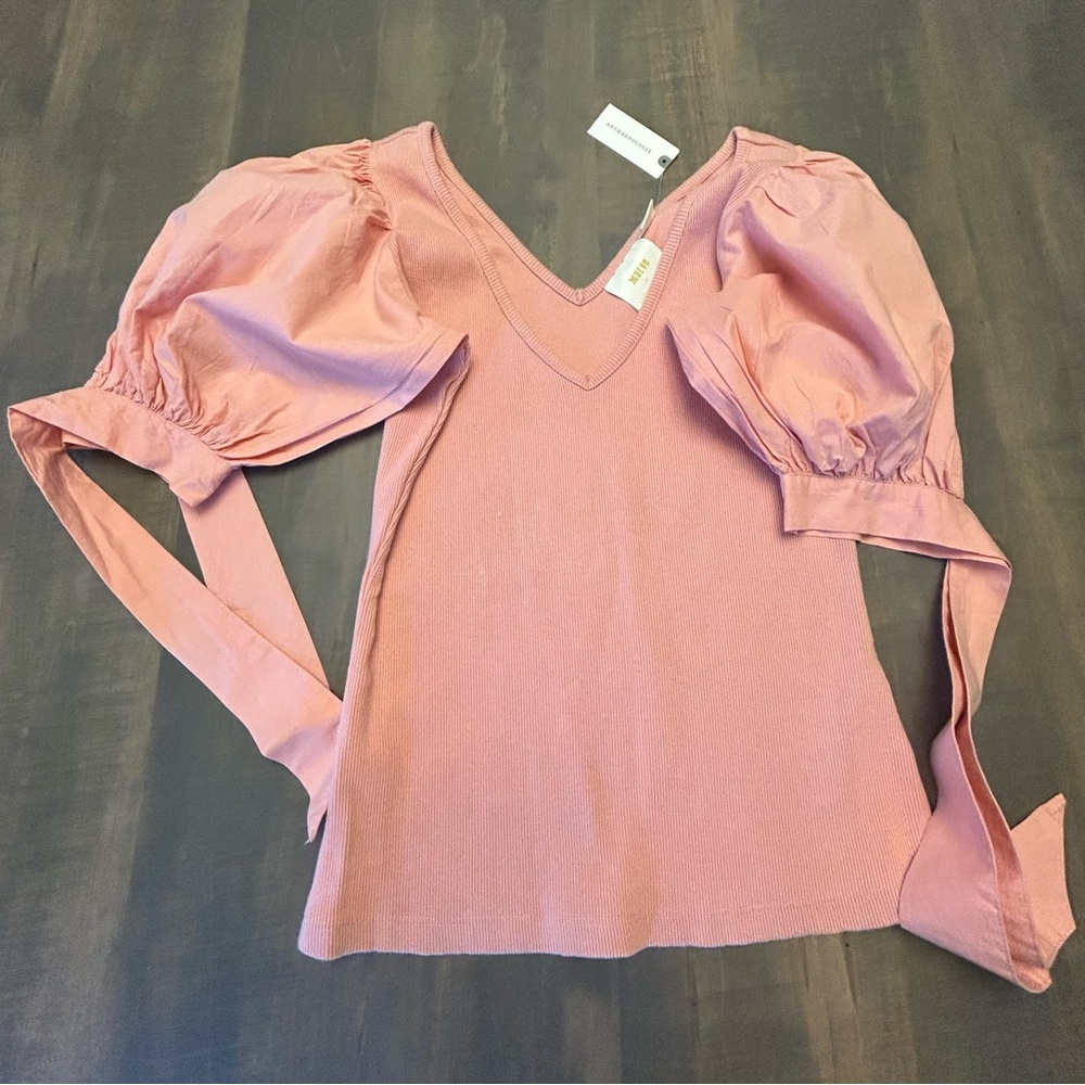 Anthropologie Maeve Pink Puff Sleeve Top